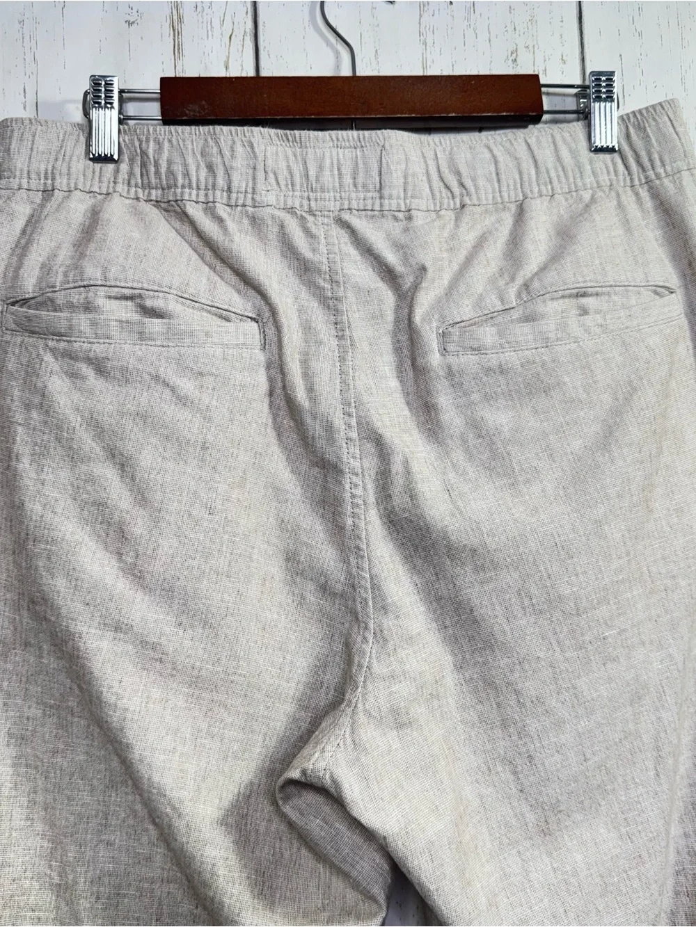 Abercrombie & Fitch Loose Beige Linen Blend Drawstring Pants M Coastal Beach